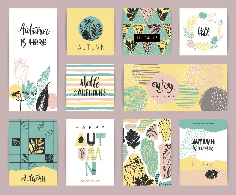 矢量秋季手绘元素的手绘贺卡插图