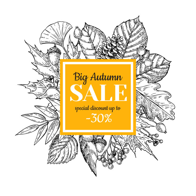 矢量的手绘风格秋季销售标志
