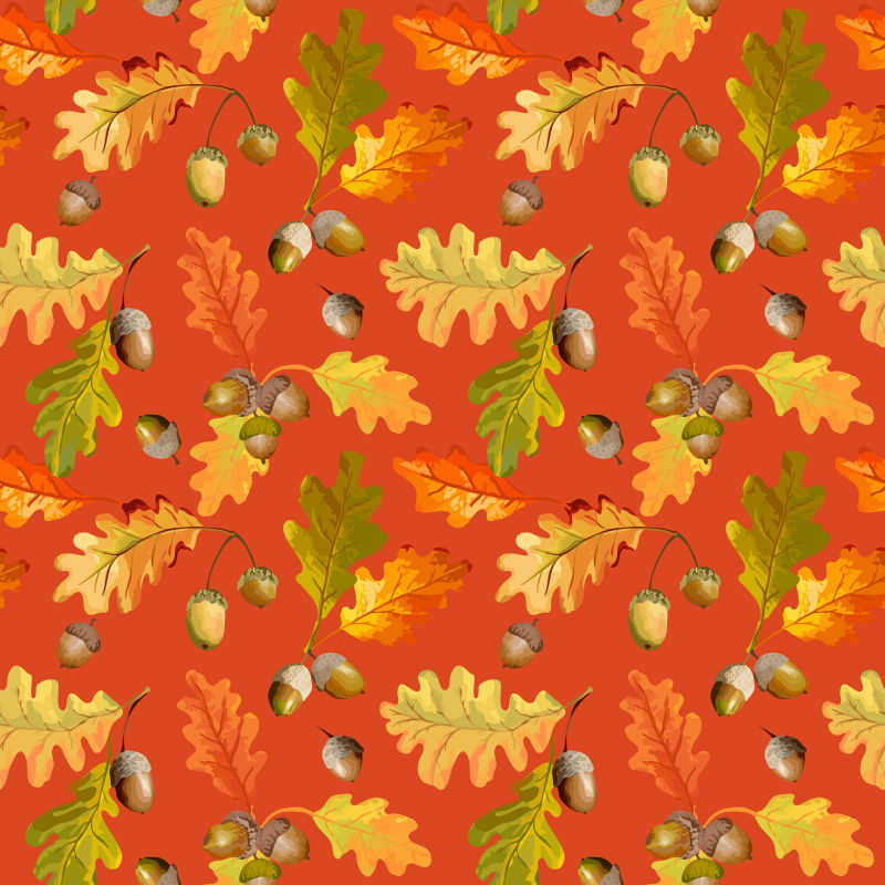 秋天的坚果和树叶矢量背景