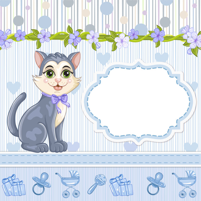 可爱小猫图案的矢量插图