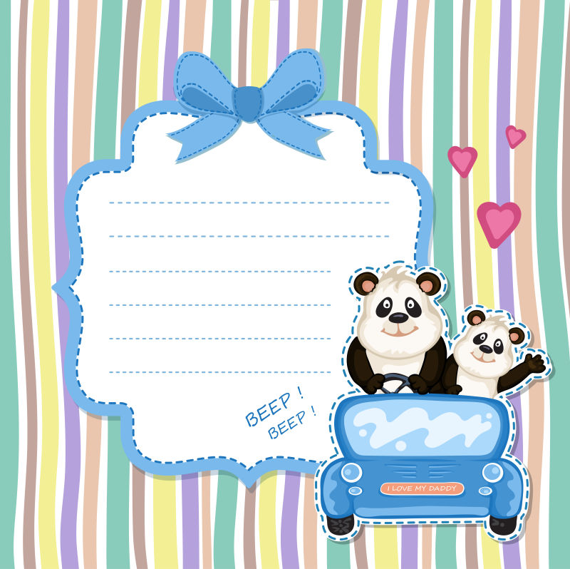 熊猫图案的矢量空白卡片设计