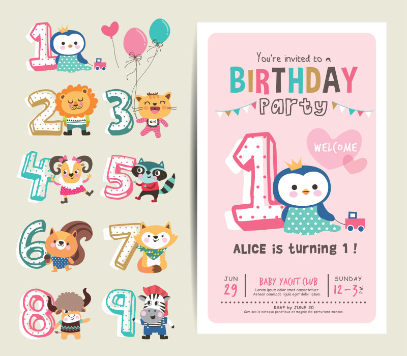 矢量的彩色卡通数字图案贺卡插图