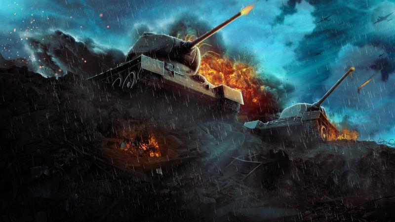 战火硝烟中的两辆坦克