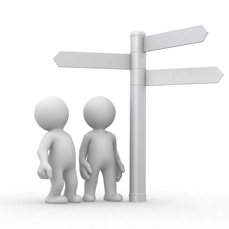 选择方向标志的小白人