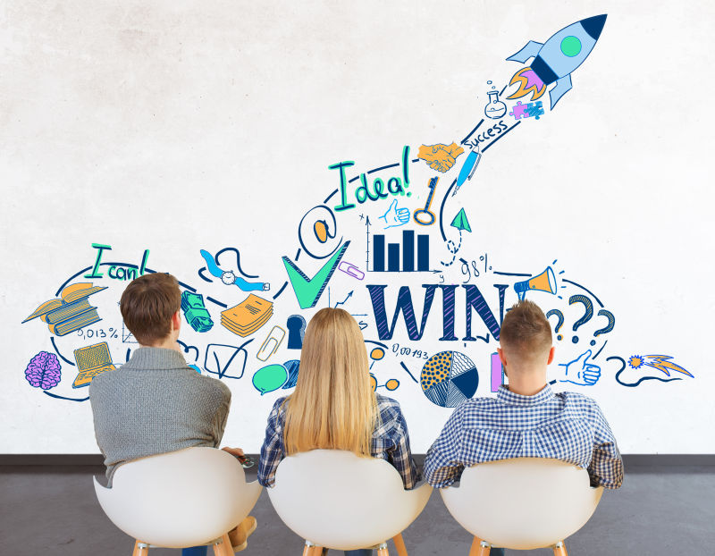 三个年轻人商业启动startup