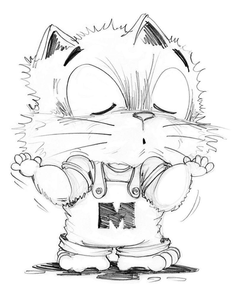 猫卡通忽视动作铅笔素描