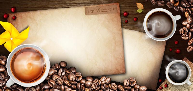 桌子上的三杯美味咖啡