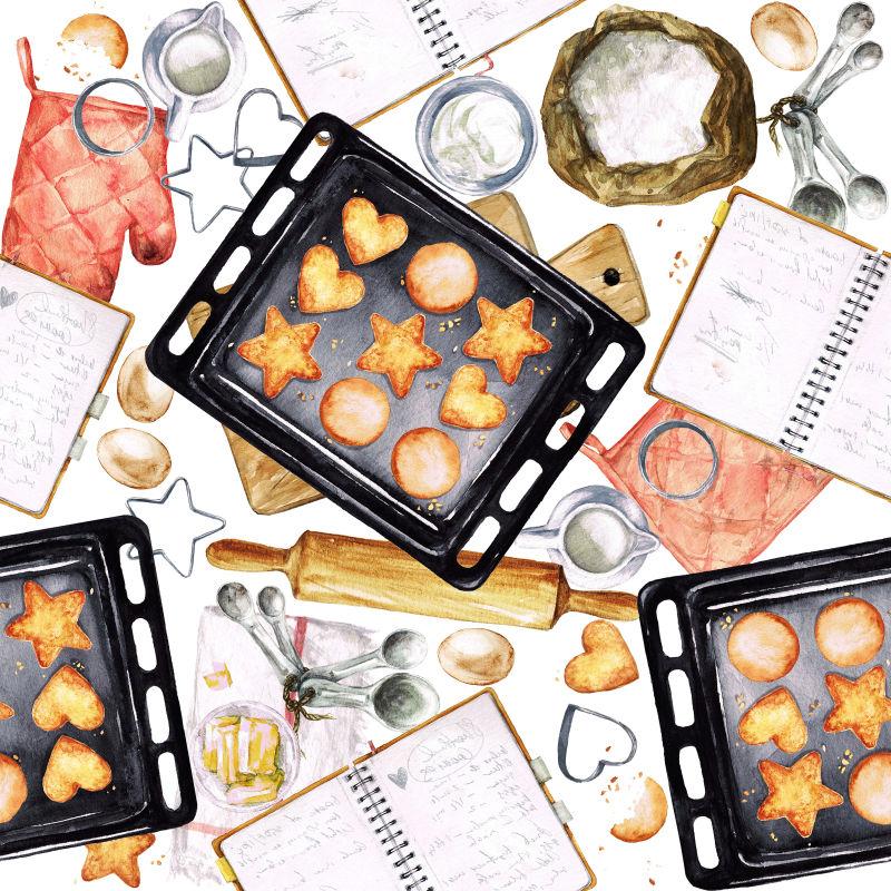 各种形状的饼干水彩画