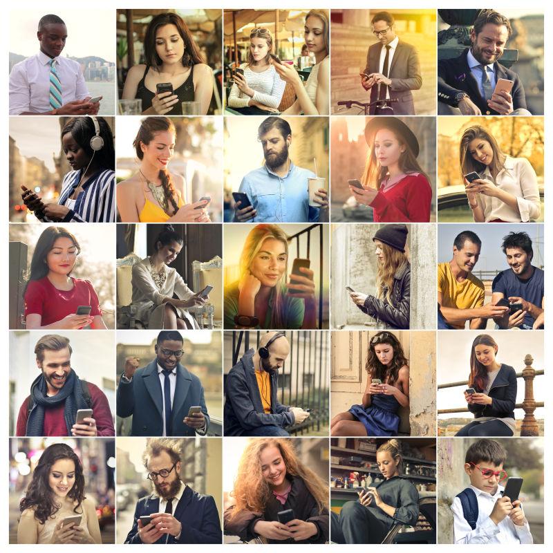 正在玩手机的不同人种拼图