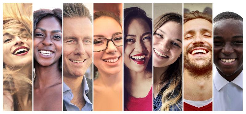 开心的笑的人们面部表情拼贴