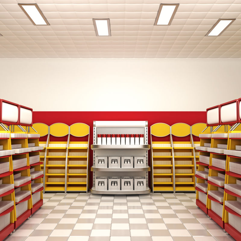 店里堆着商品的3d货架