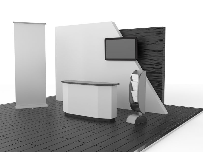白色背景上的3D电视展台