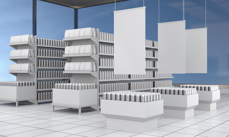 堆满货物的3d超市货架