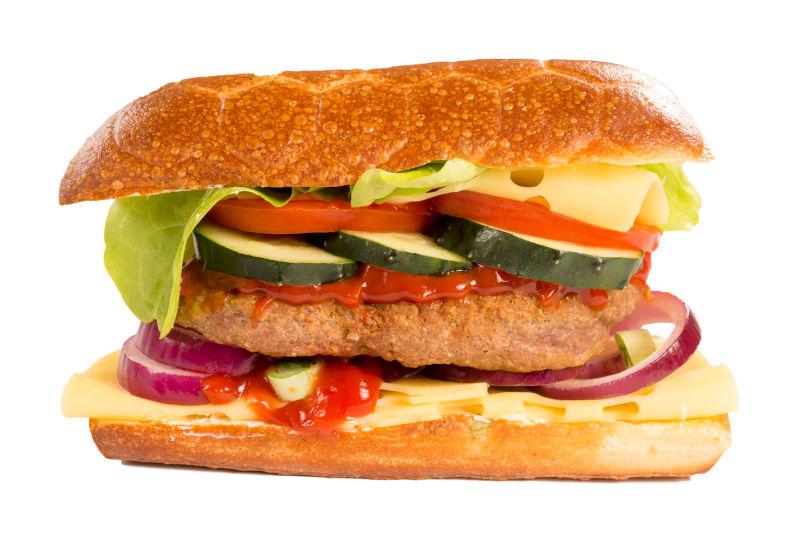 白色背景上的美味汉堡