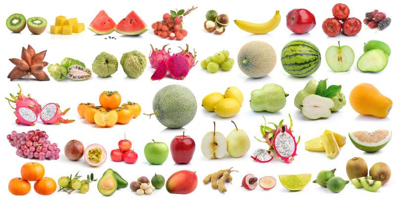 白色背景下不同口味的水果