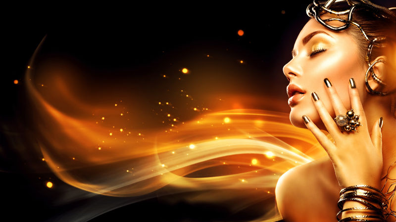 化着金色妆容美女模特