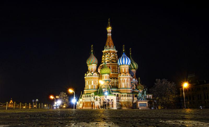 俄罗斯莫斯科红场圣巴西尔大教堂夜景