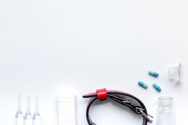 白色背景上的宠物护理工具