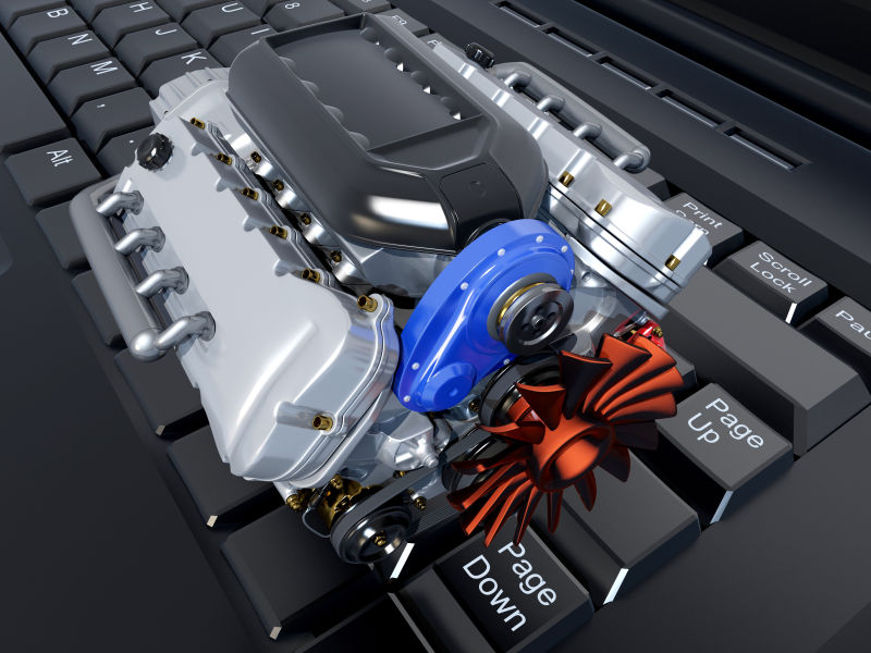 笔记本电脑上夫人汽车引擎