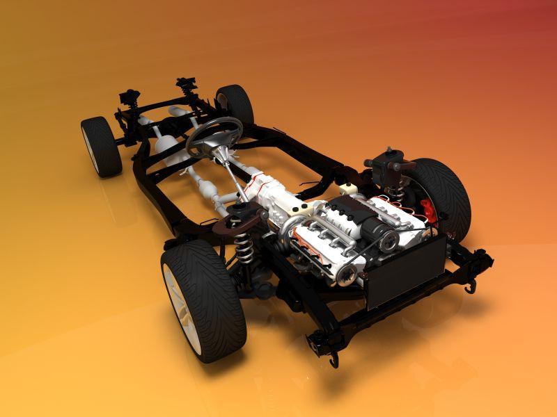 橙色背景下的汽车车架