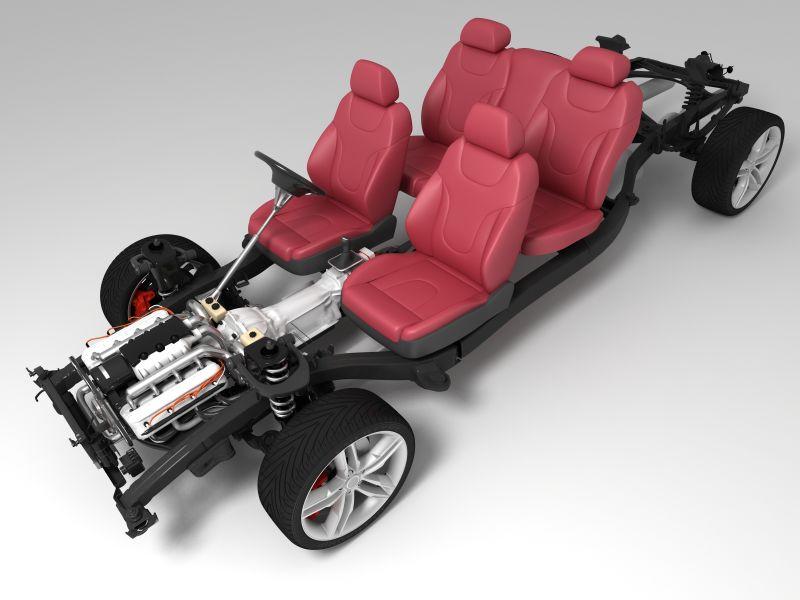 白色背景下车辆的框架与发动机