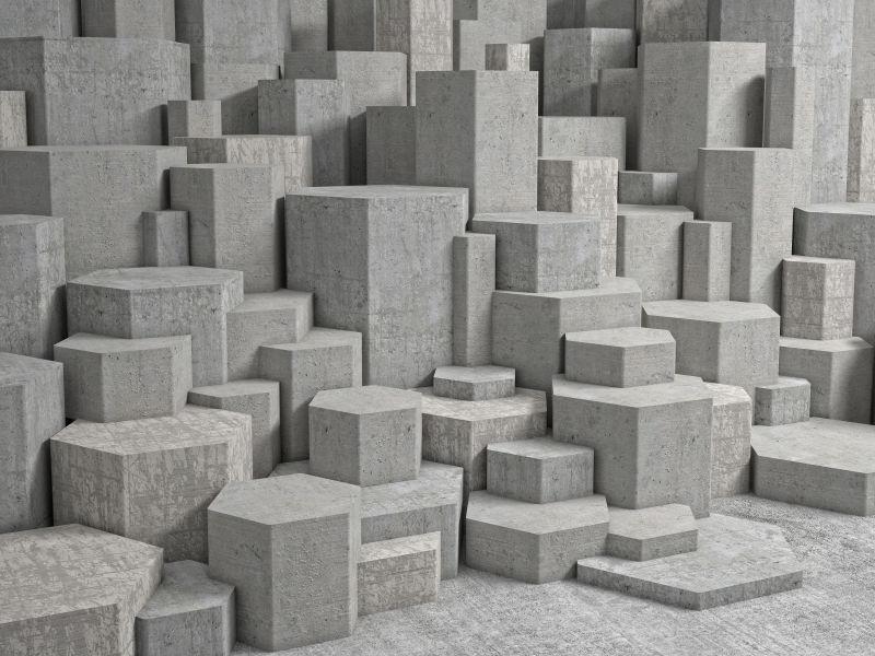 灰色背景上的一些混凝土抽象几何形状