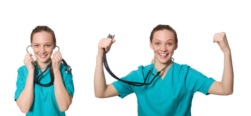 拿着听诊器开心的女医生