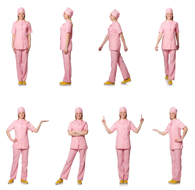 白色背景下的年轻女医生