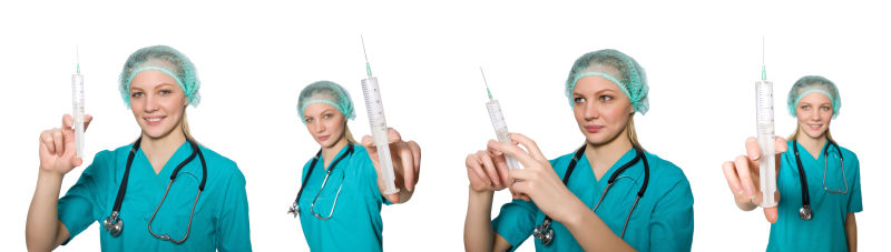 拿着针筒的年轻女医生