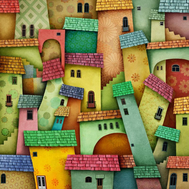 多彩房屋卡通插图