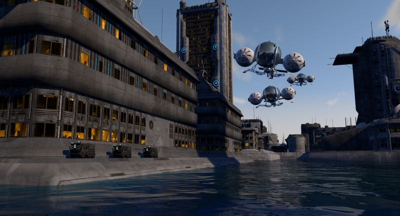 水上的未来城市景观三维渲染图