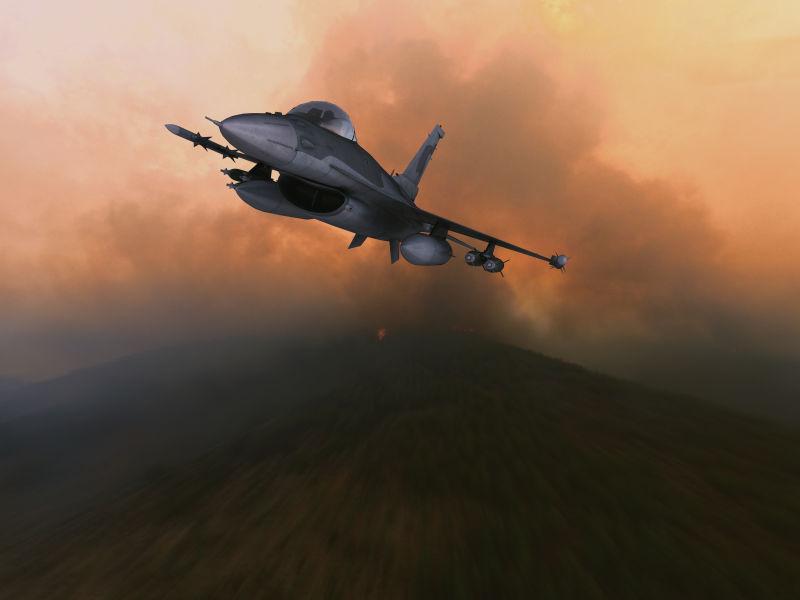 战斗中飞行的战斗机