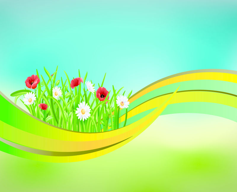 绿色弧线上的花朵