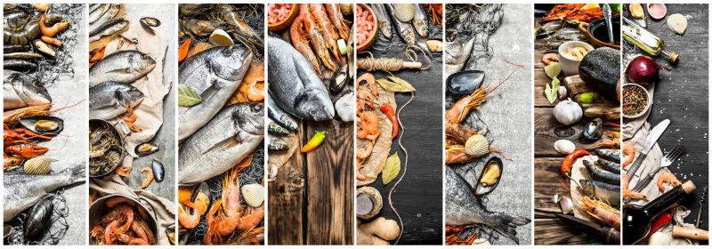 各种海鲜食材拼贴