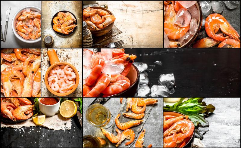 虾类海鲜食材拼贴