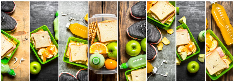 食物和运动鞋拼贴