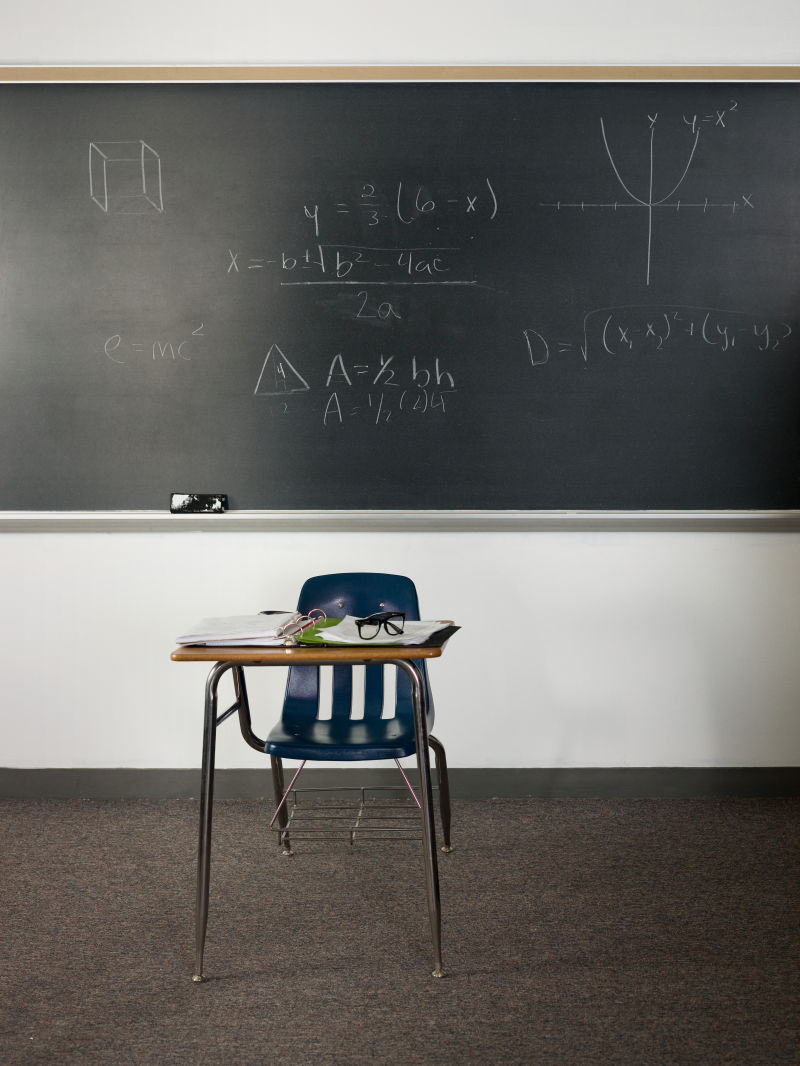 教室里的黑板和书桌