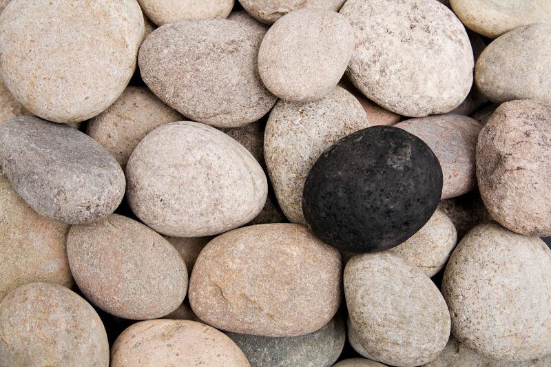 鹅卵石中一个黑色的鹅卵石