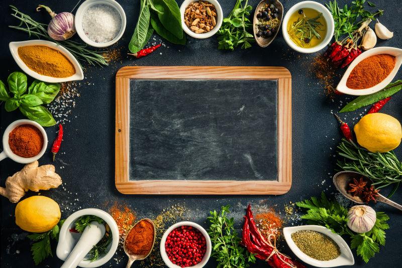 顶视图草药和香料