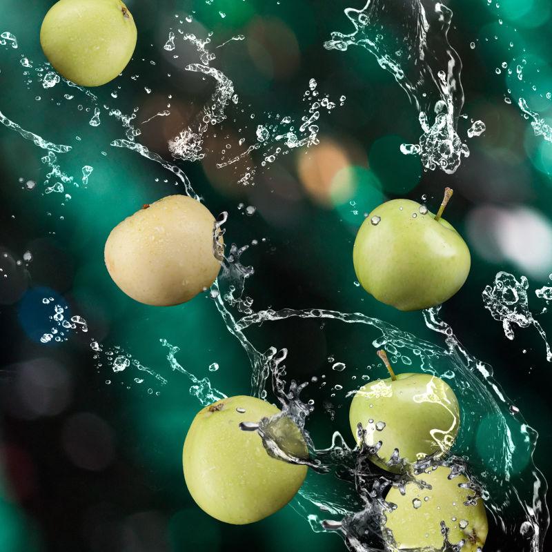 苹果水果和泼水