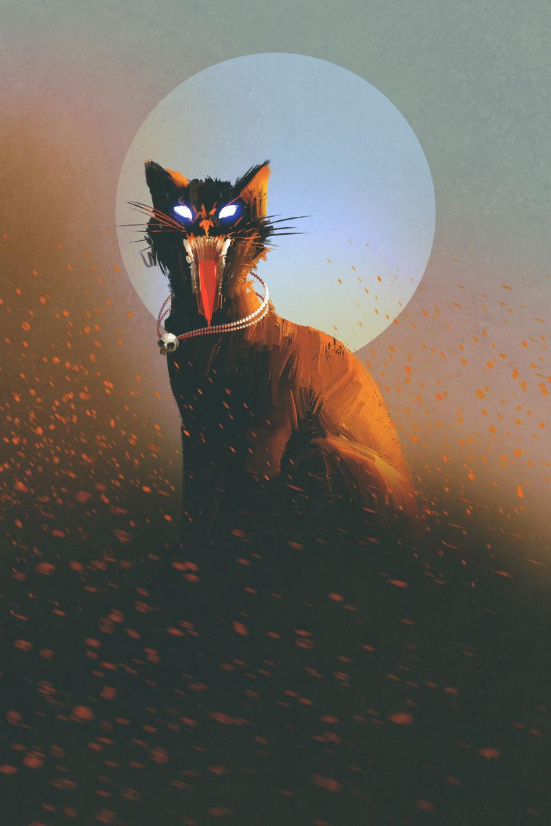 月亮背景下的邪恶猫