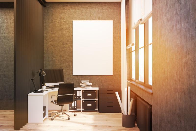 有灰色墙壁的办公室