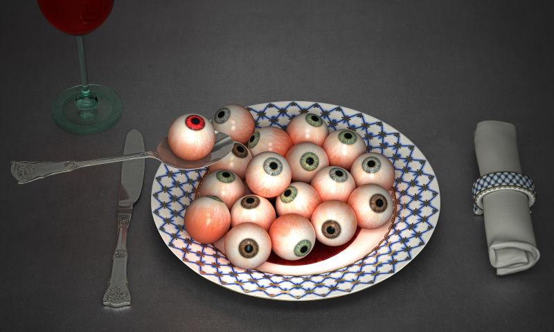 桌子上的万圣节搞怪食物眼珠