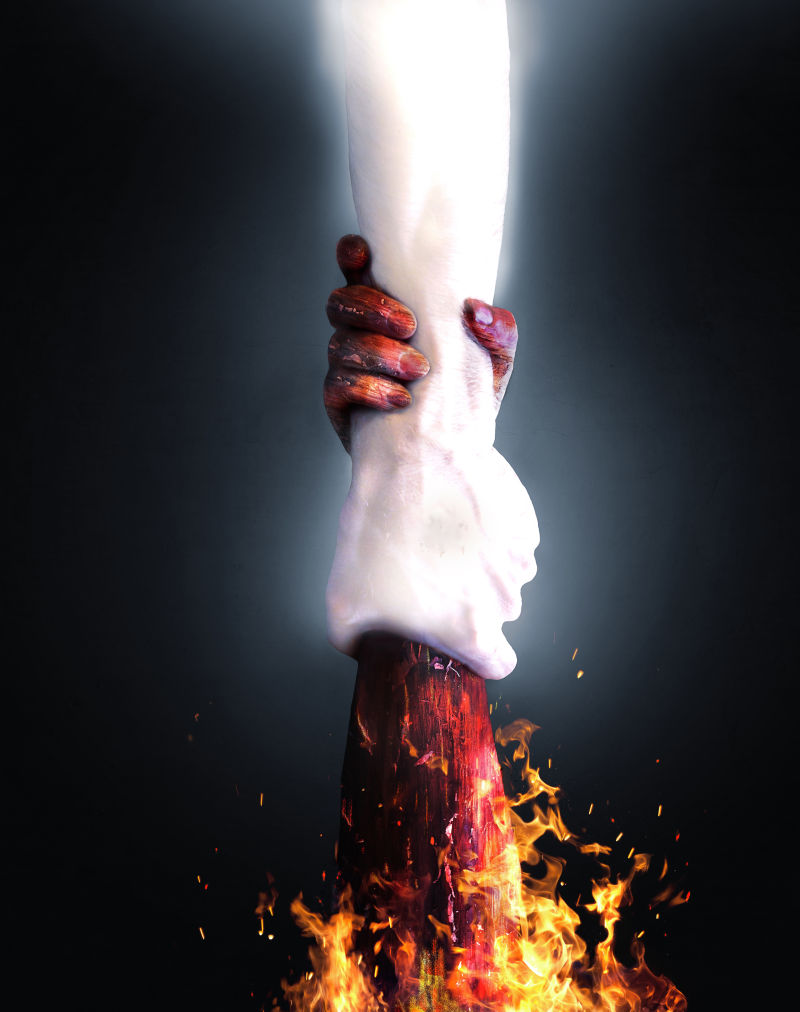 光明的手拉扯着黑暗的手光明和黑暗概念