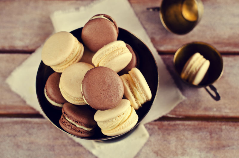 美味的杏仁奶油马卡龙