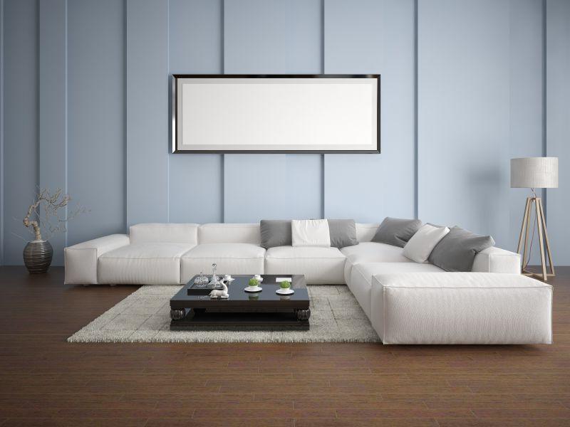 宽敞舒适的沙发在一个时尚的客里