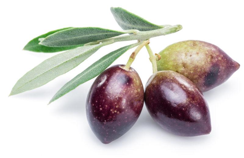 有叶子的三个新鲜的橄榄