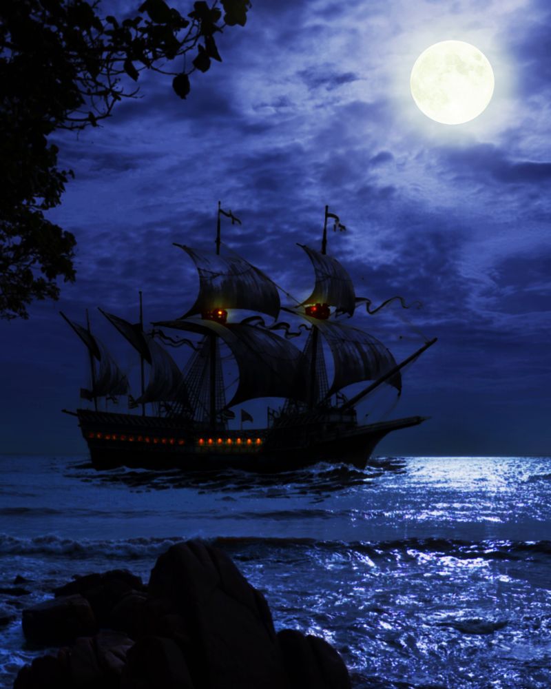 深夜中的海盗船