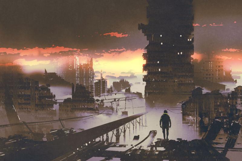 站在废墟中的人