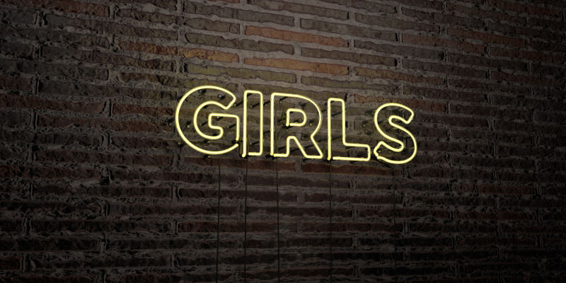 霓虹灯字母在砖墙上的背景